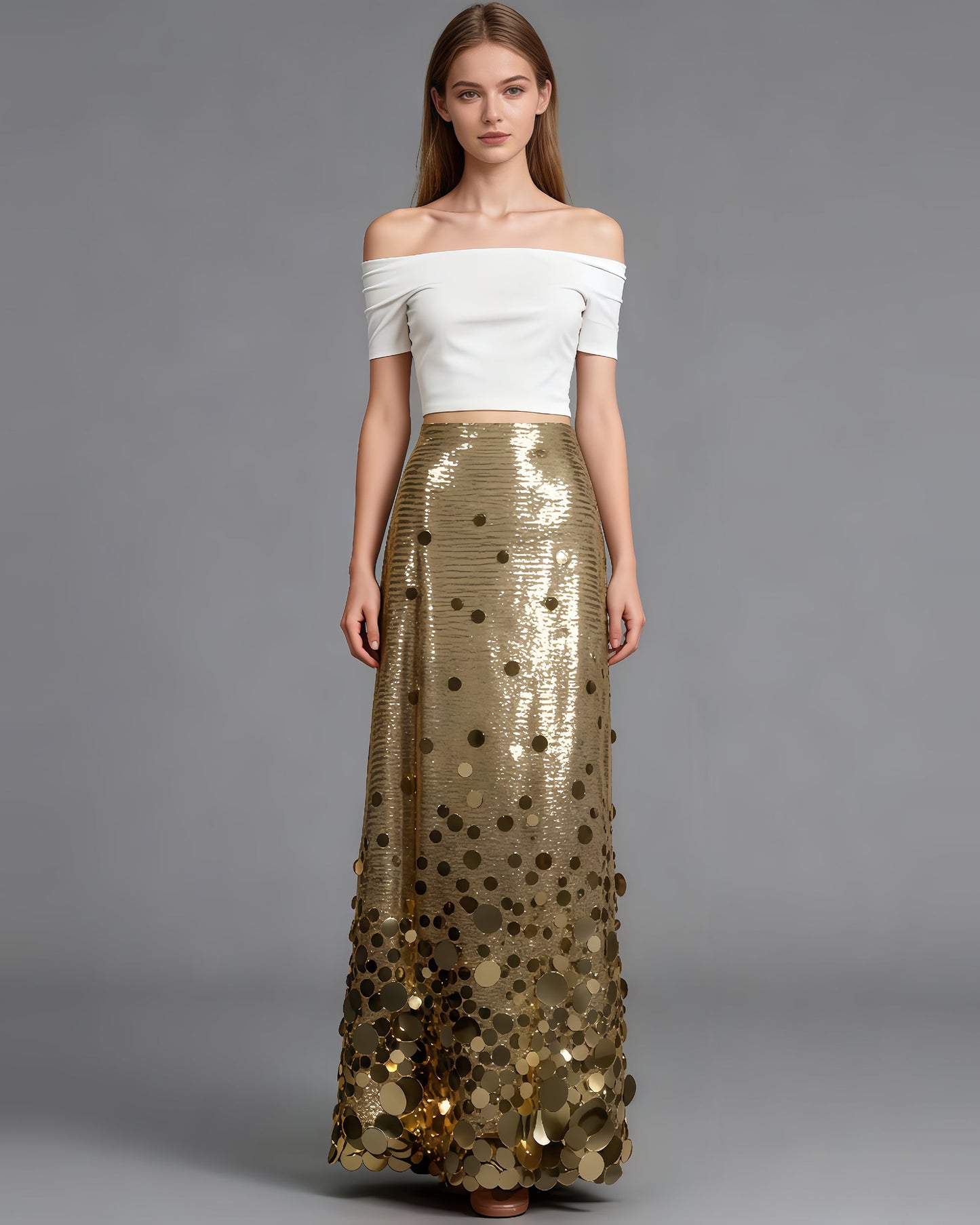 Gold Sequin Maxi Skirt with Glitter - SISPELL