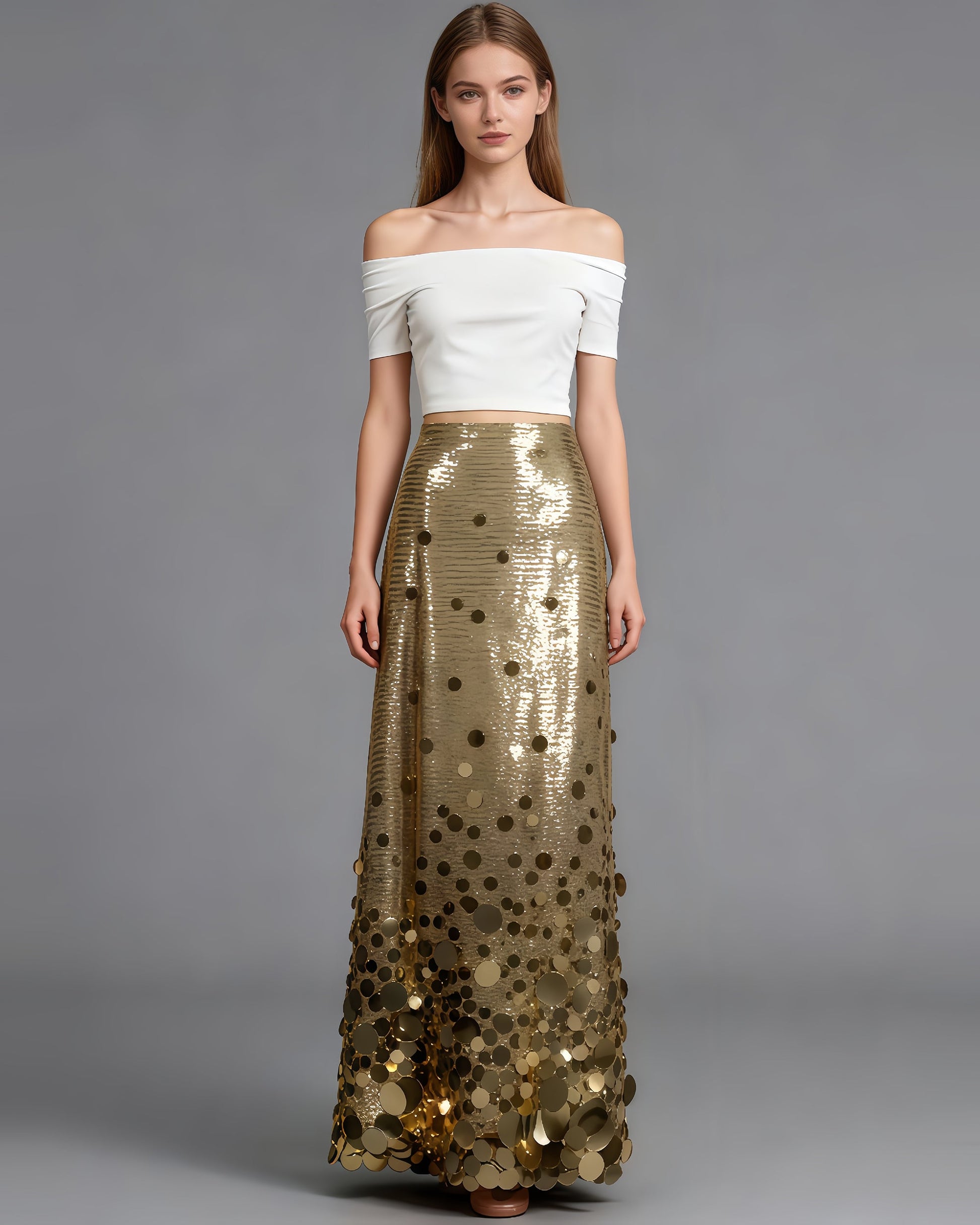 Gold Sequin Maxi Skirt with Glitter - SISPELL
