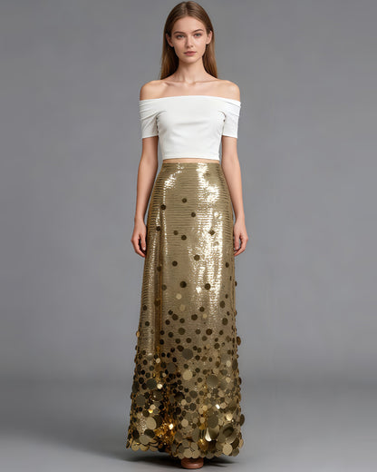 Gold Sequin Maxi Skirt with Glitter - SISPELL