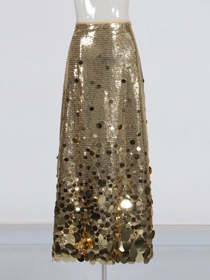 Gold Sequin Maxi Skirt with Glitter - SISPELL