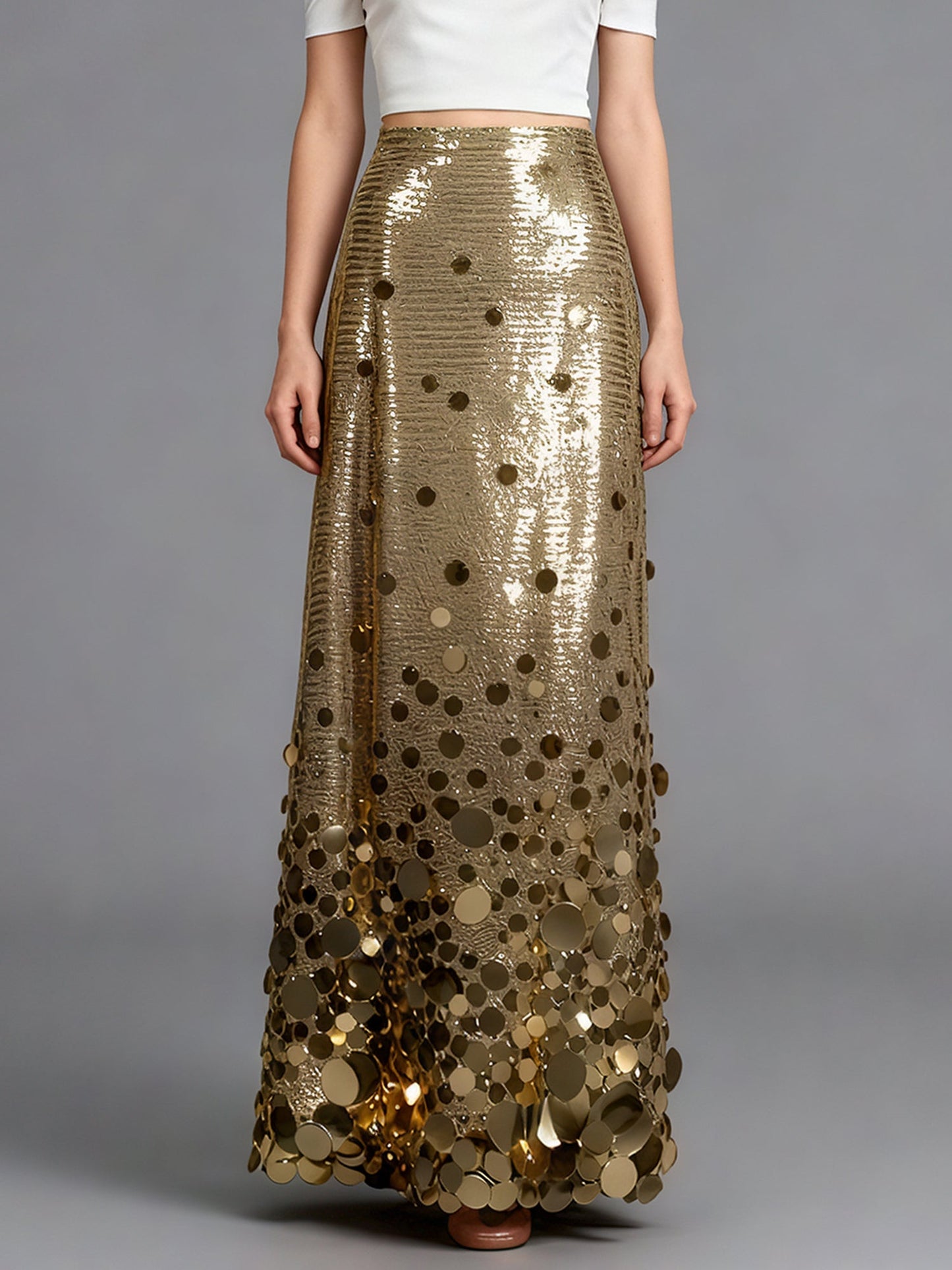 Gold Sequin Maxi Skirt with Glitter - SISPELL