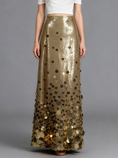 Gold Sequin Maxi Skirt with Glitter - SISPELL