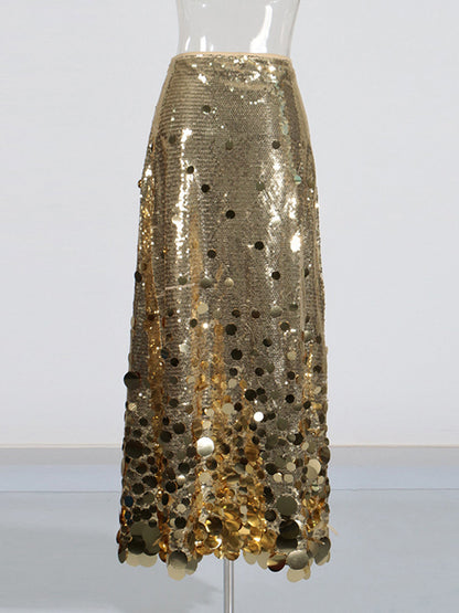 Gold Sequin Maxi Skirt with Glitter - SISPELL