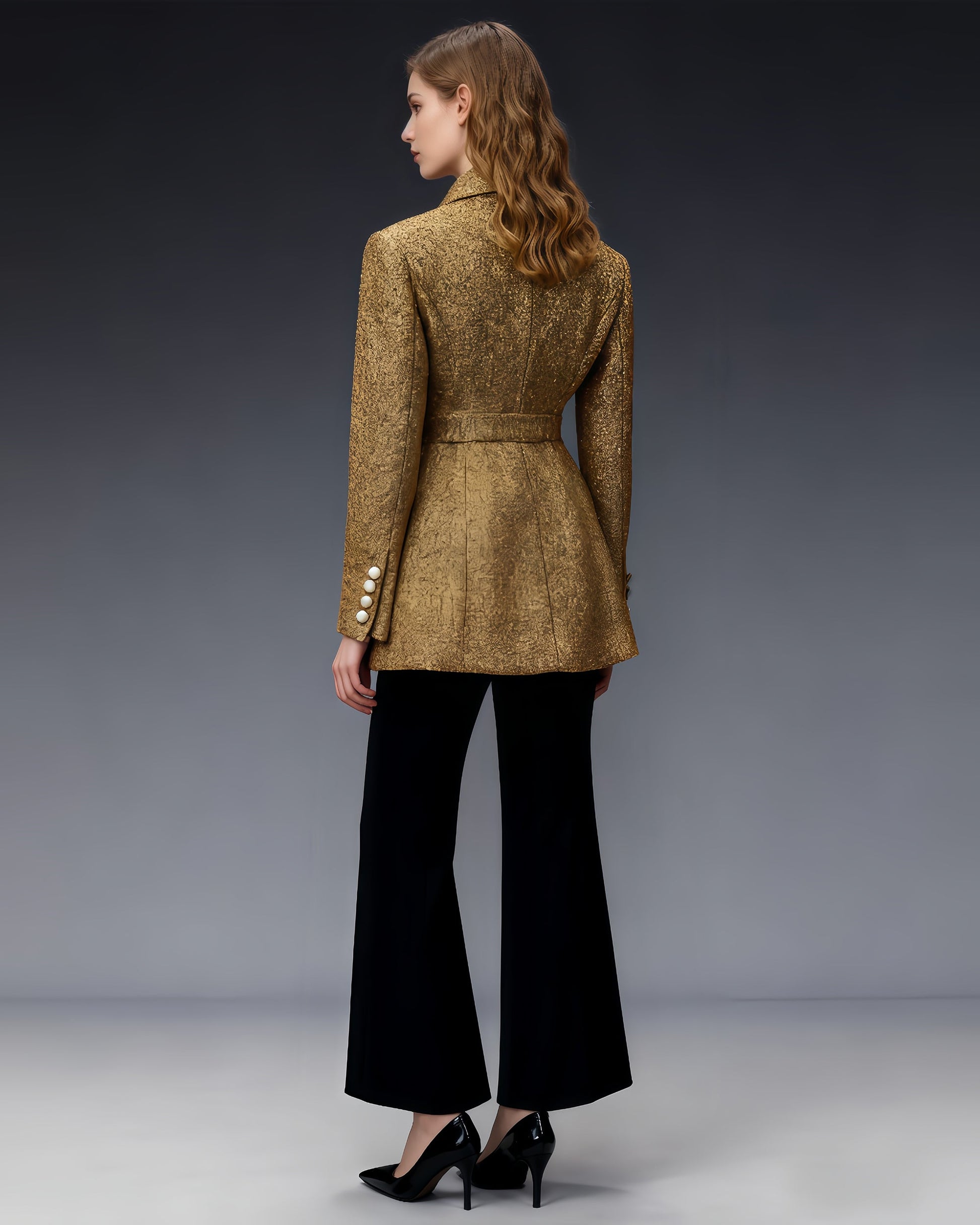 Gold Tweed Blazer with Pearl Buttons - SISPELL