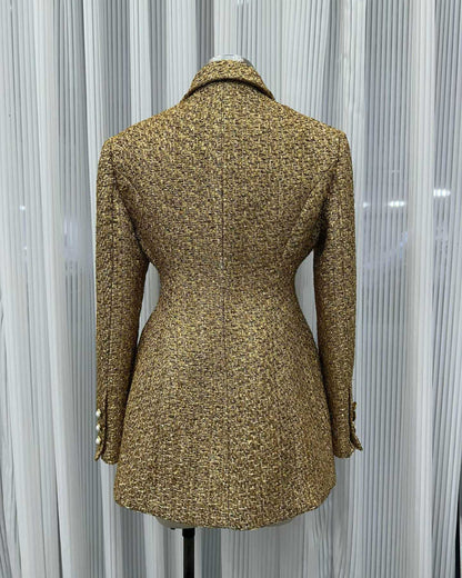 Gold Tweed Blazer with Pearl Buttons - SISPELL