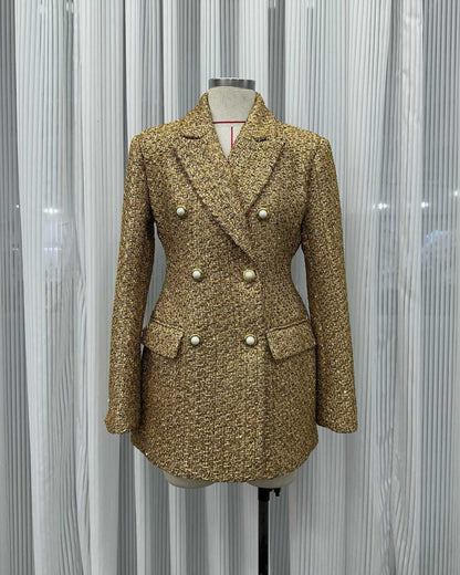 Gold Tweed Blazer with Pearl Buttons - SISPELL