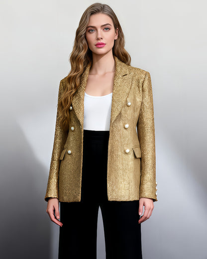 Gold Tweed Blazer with Pearl Buttons - SISPELL