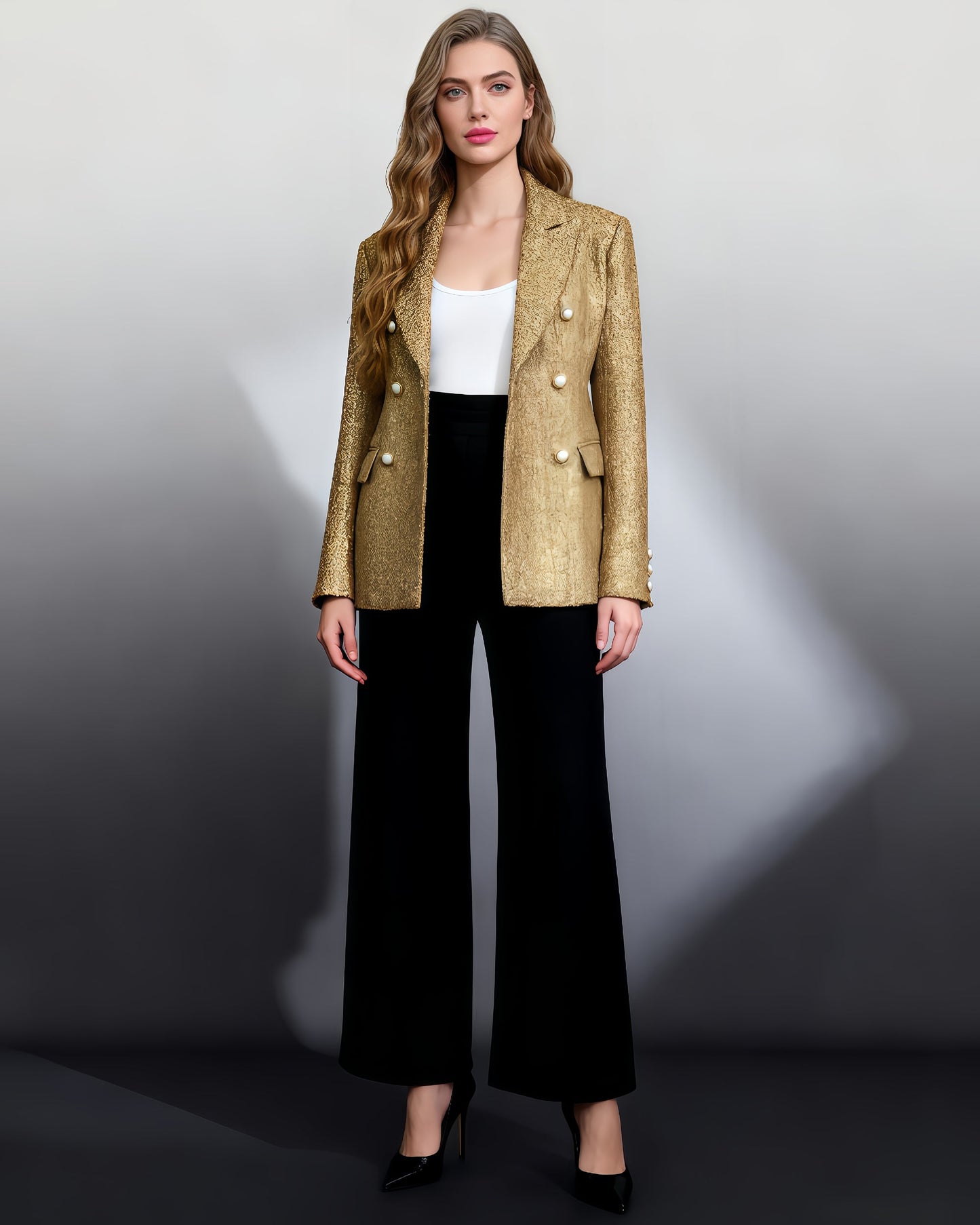Gold Tweed Blazer with Pearl Buttons - SISPELL