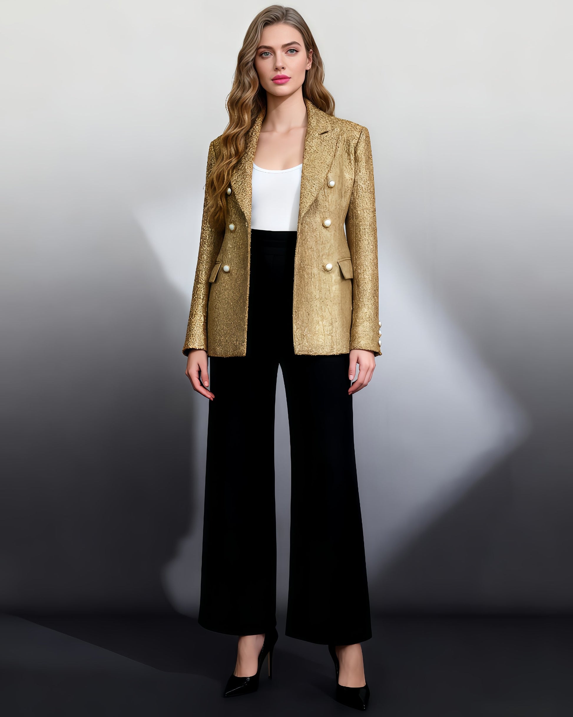 Gold Tweed Blazer with Pearl Buttons - SISPELL