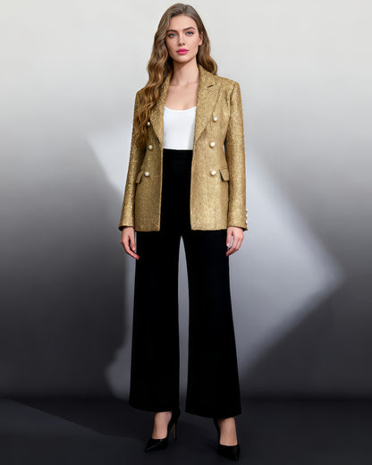 Gold Tweed Blazer with Pearl Buttons - SISPELL