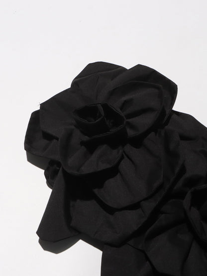 Gothic - Chic Black Off - Shoulder Floral Applique Midi Dress - SISPELL