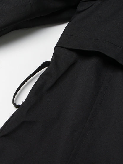 Gothic - Chic Black Ruffled Trench Coat with Belt - SISPELL