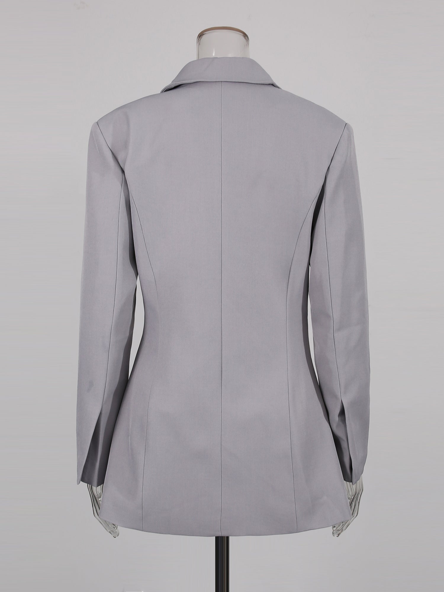 Gray Asymmetric Ruched Blazer with Lapel Collar - SISPELL