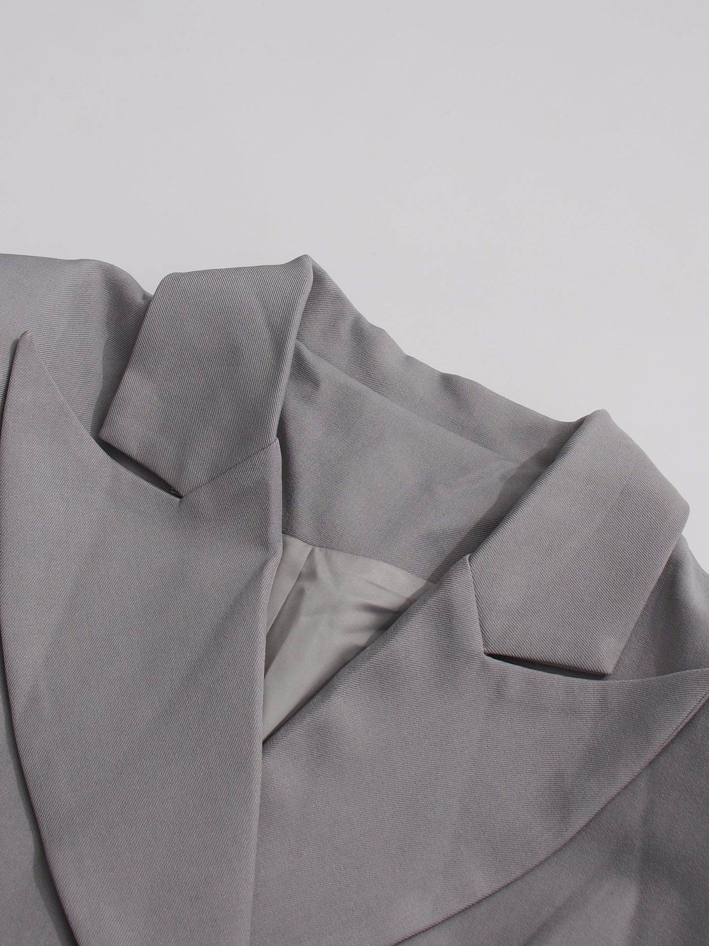 Gray Asymmetric Ruched Blazer with Lapel Collar - SISPELL