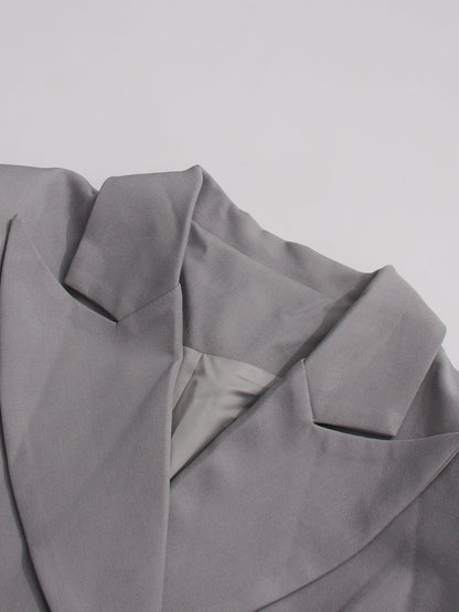 Gray Asymmetric Ruched Blazer with Lapel Collar - SISPELL