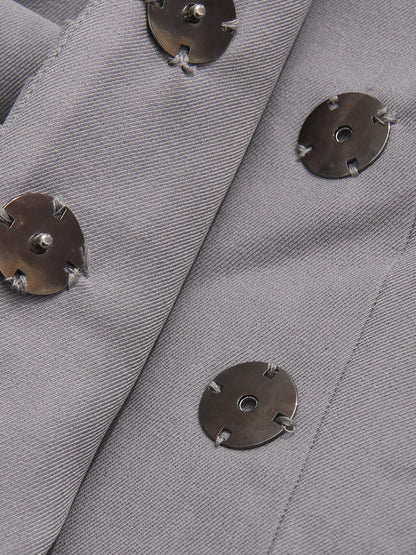 Gray Asymmetric Ruched Blazer with Lapel Collar - SISPELL