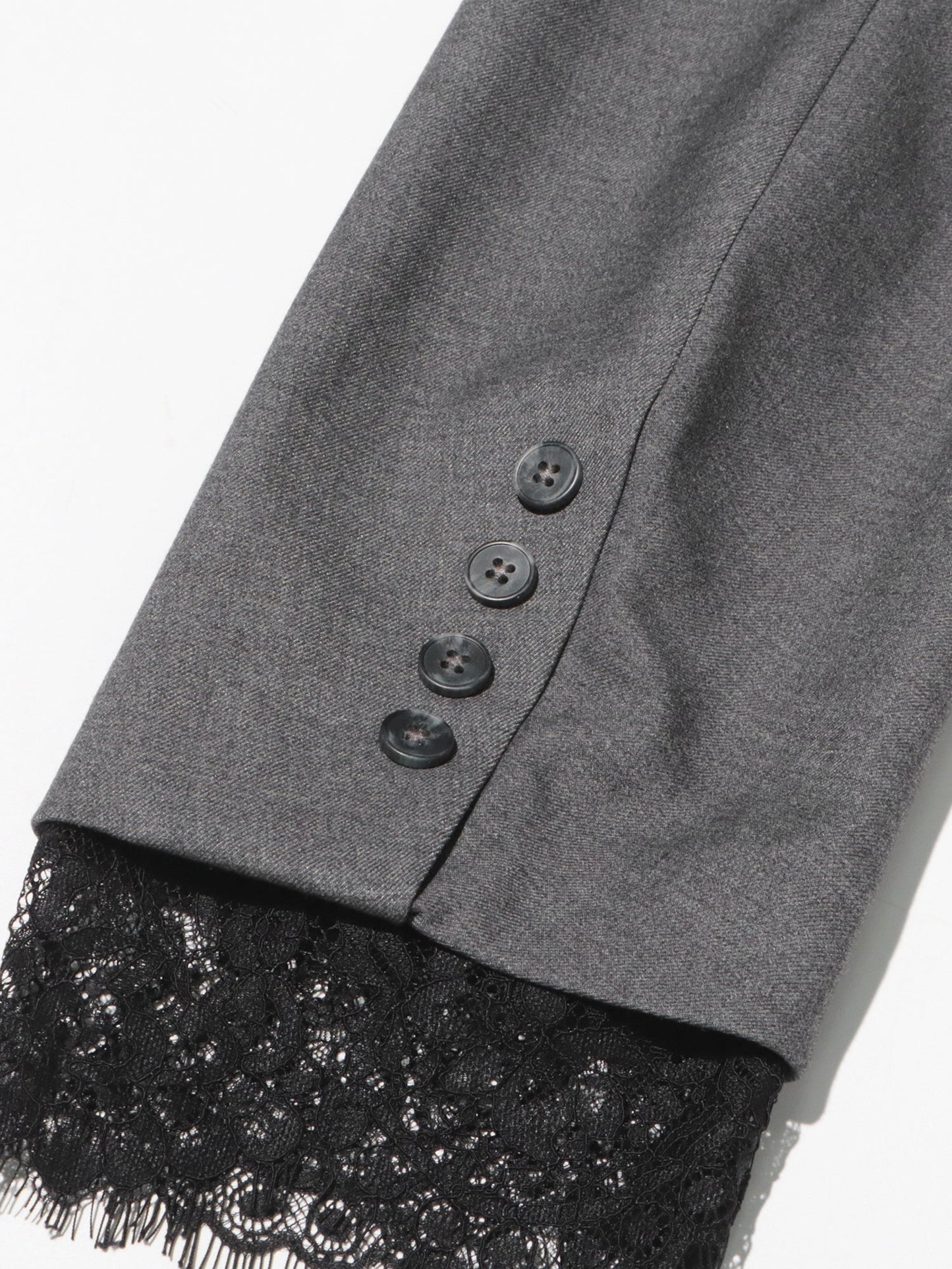 Gray Blazer with Black Lace Trim Detailing - SISPELL