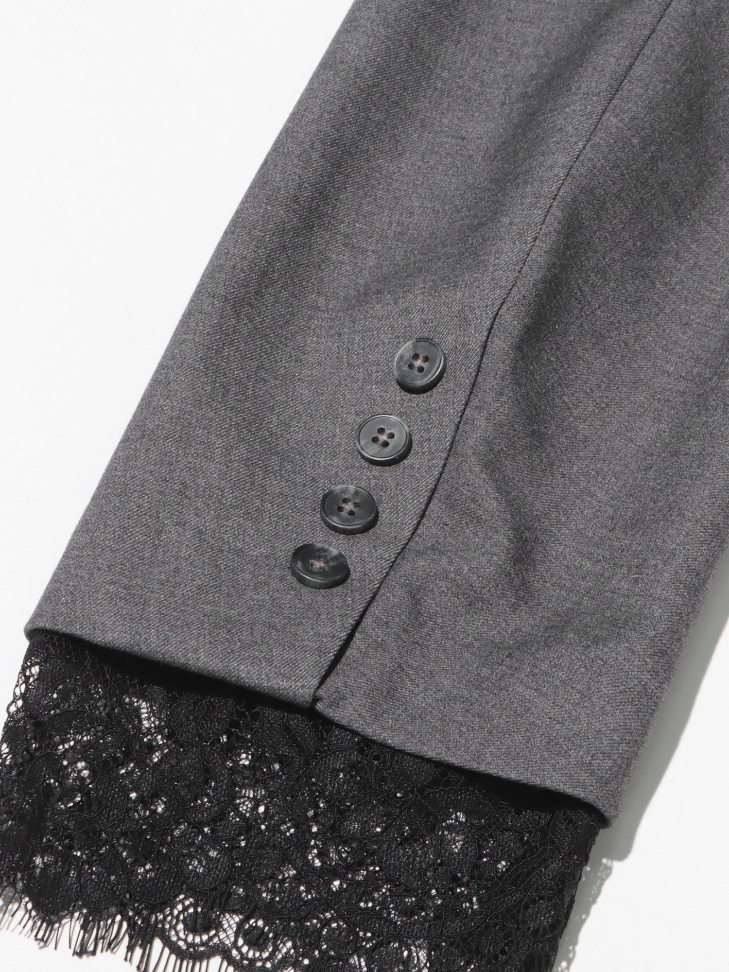 Gray Blazer with Black Lace Trim Detailing - SISPELL