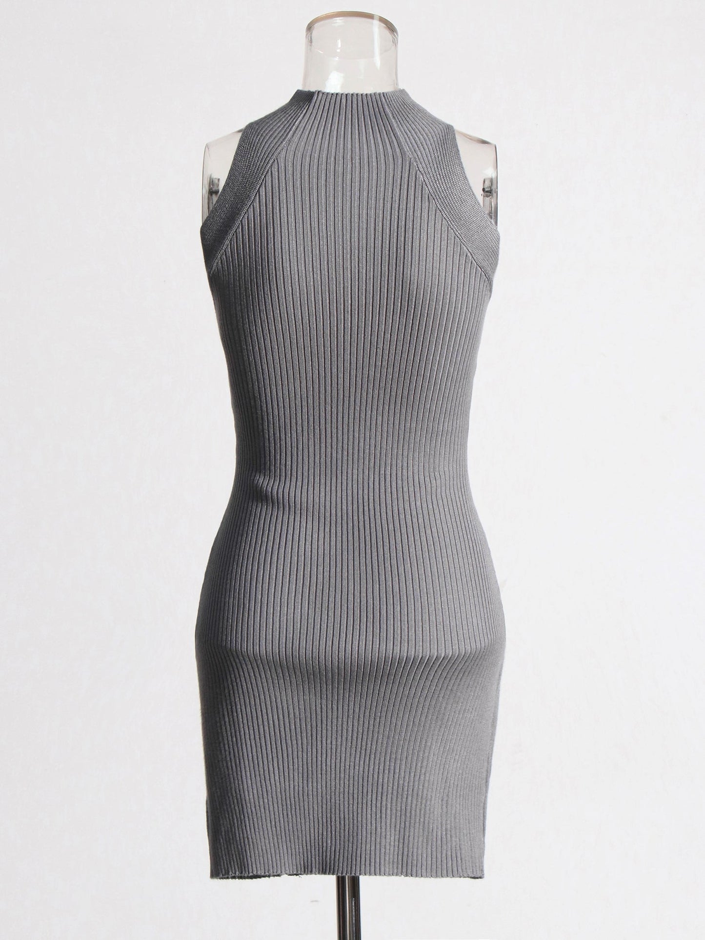 Gray Knit Cutout Knot Bodycon Mini Dress - SISPELL