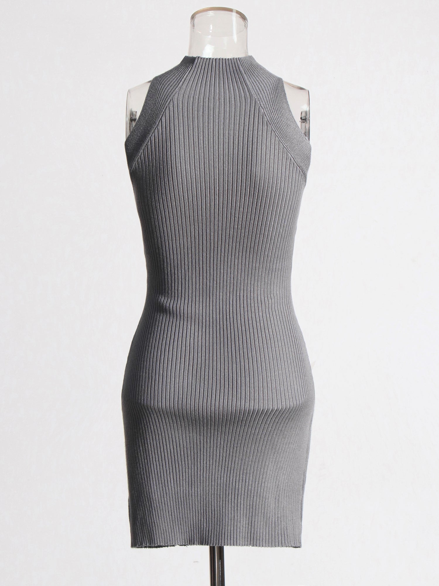 Gray Knit Cutout Knot Bodycon Mini Dress - SISPELL