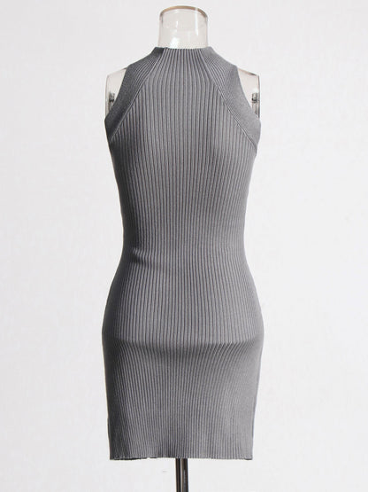 Gray Knit Cutout Knot Bodycon Mini Dress - SISPELL