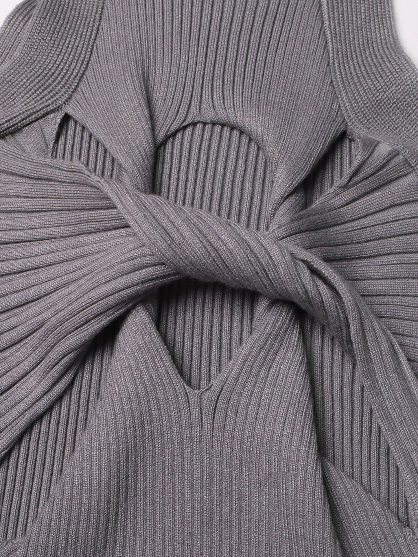 Gray Knit Cutout Knot Bodycon Mini Dress - SISPELL