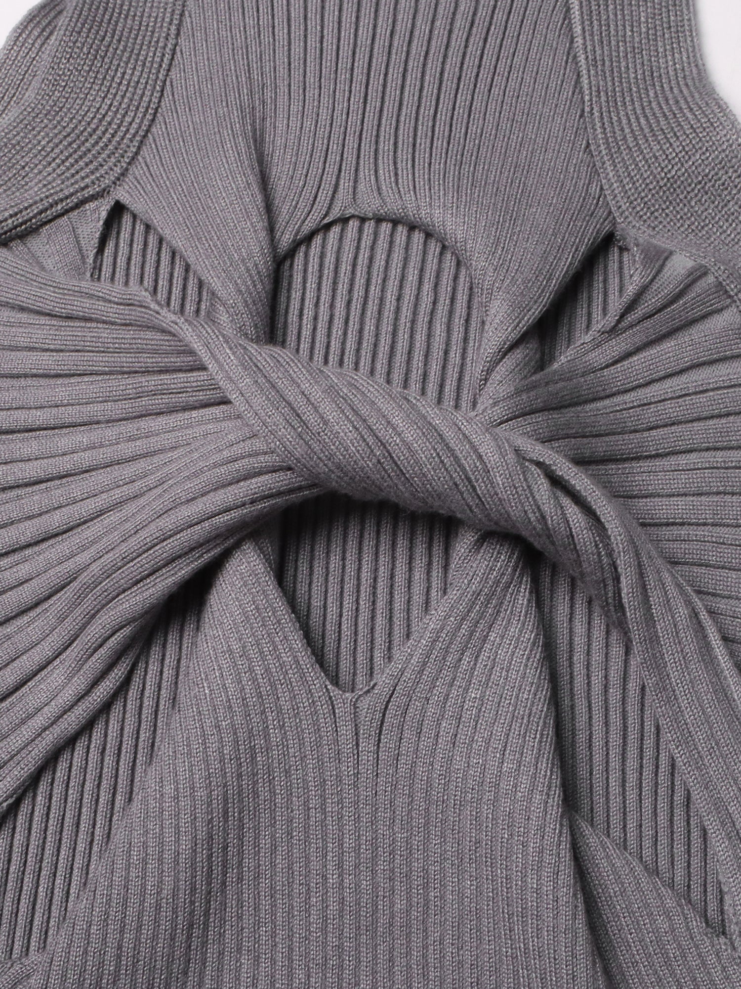 Gray Knit Cutout Knot Bodycon Mini Dress - SISPELL