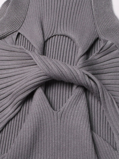 Gray Knit Cutout Knot Bodycon Mini Dress - SISPELL