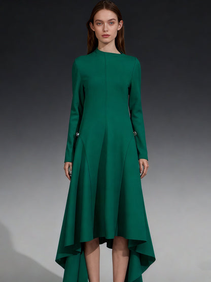 Green Asymmetric Hem Dress with Side Ring Details - SISPELL