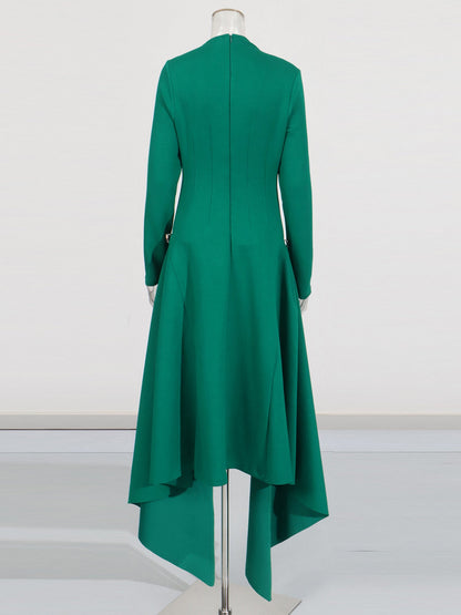 Green Asymmetric Hem Dress with Side Ring Details - SISPELL