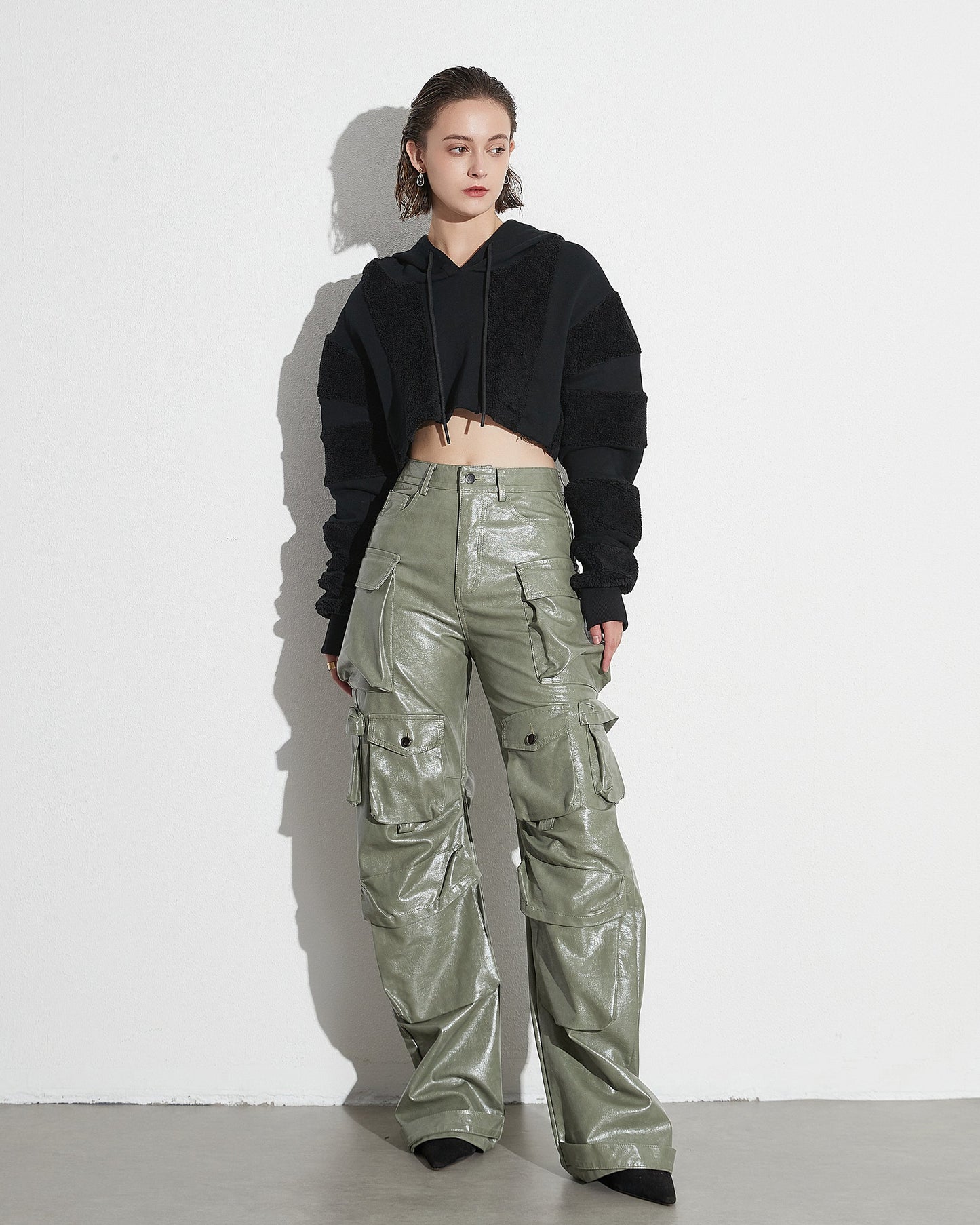 Green PU Leather Cargo Pants - SISPELL