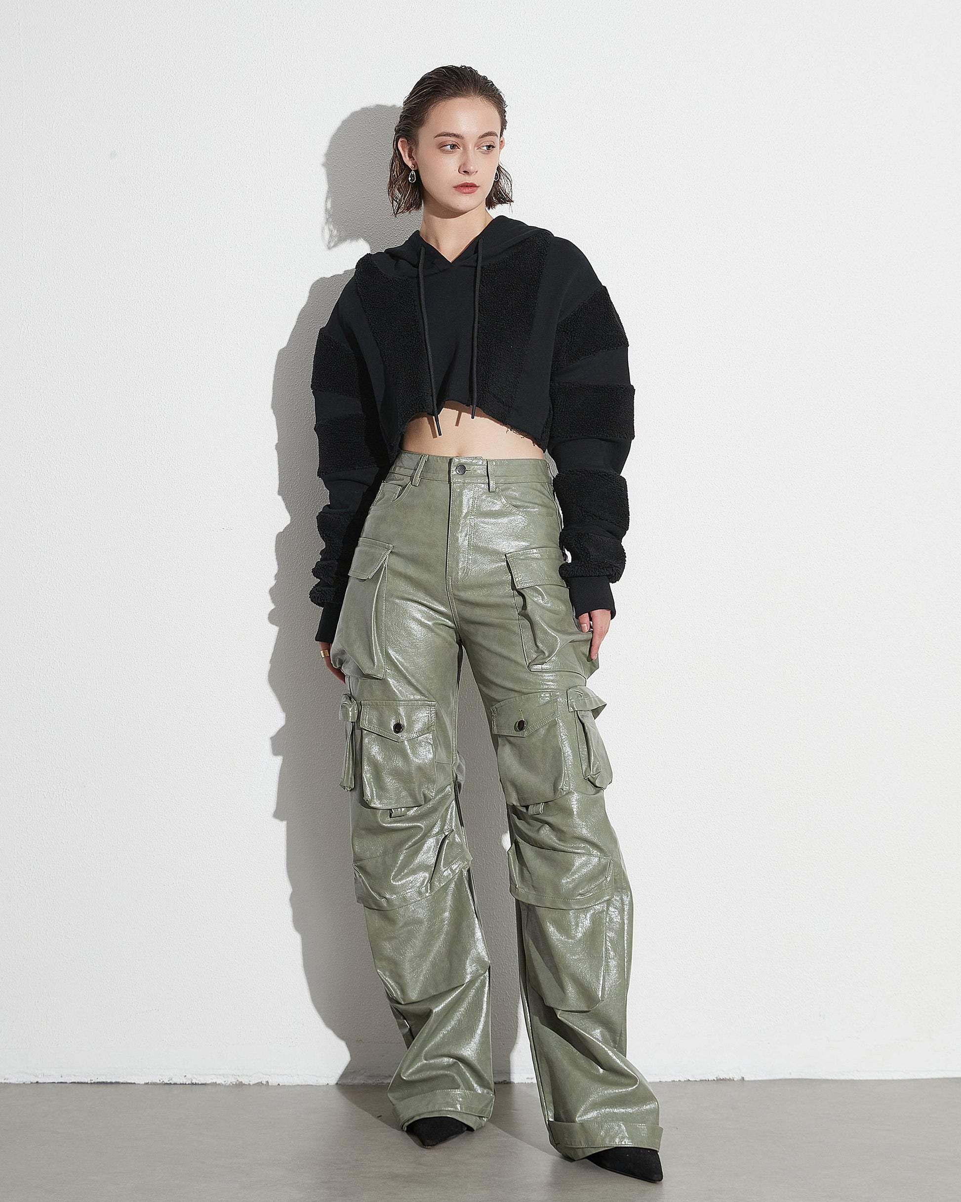 Green PU Leather Cargo Pants - SISPELL