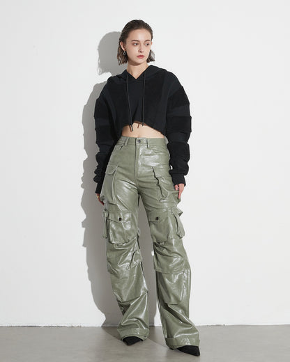 Green PU Leather Cargo Pants - SISPELL