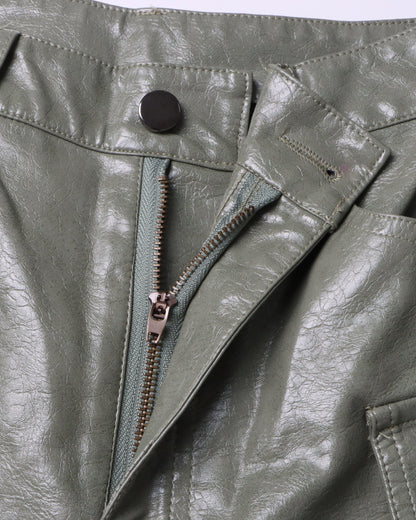 Green PU Leather Cargo Pants - SISPELL