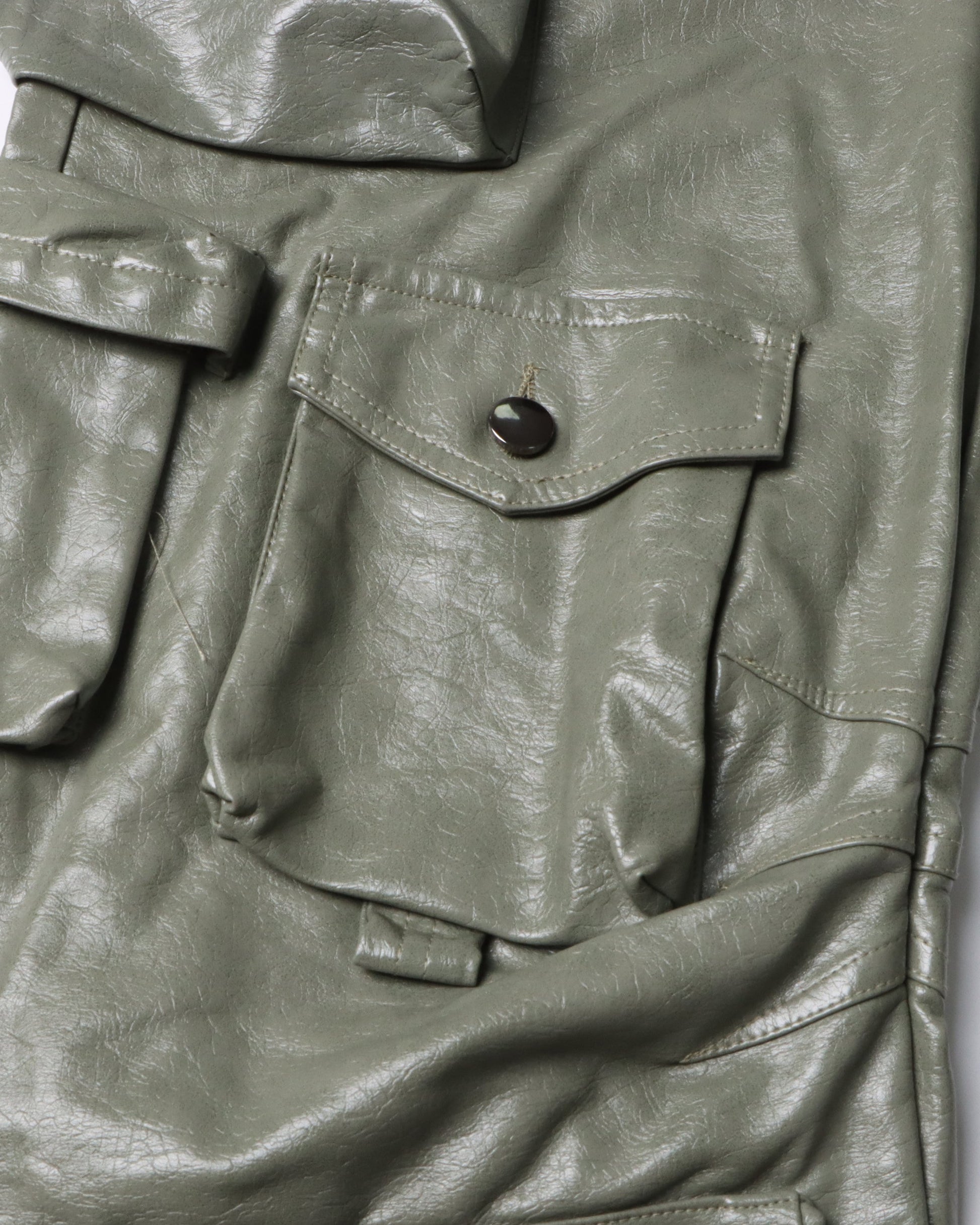 Green PU Leather Cargo Pants - SISPELL