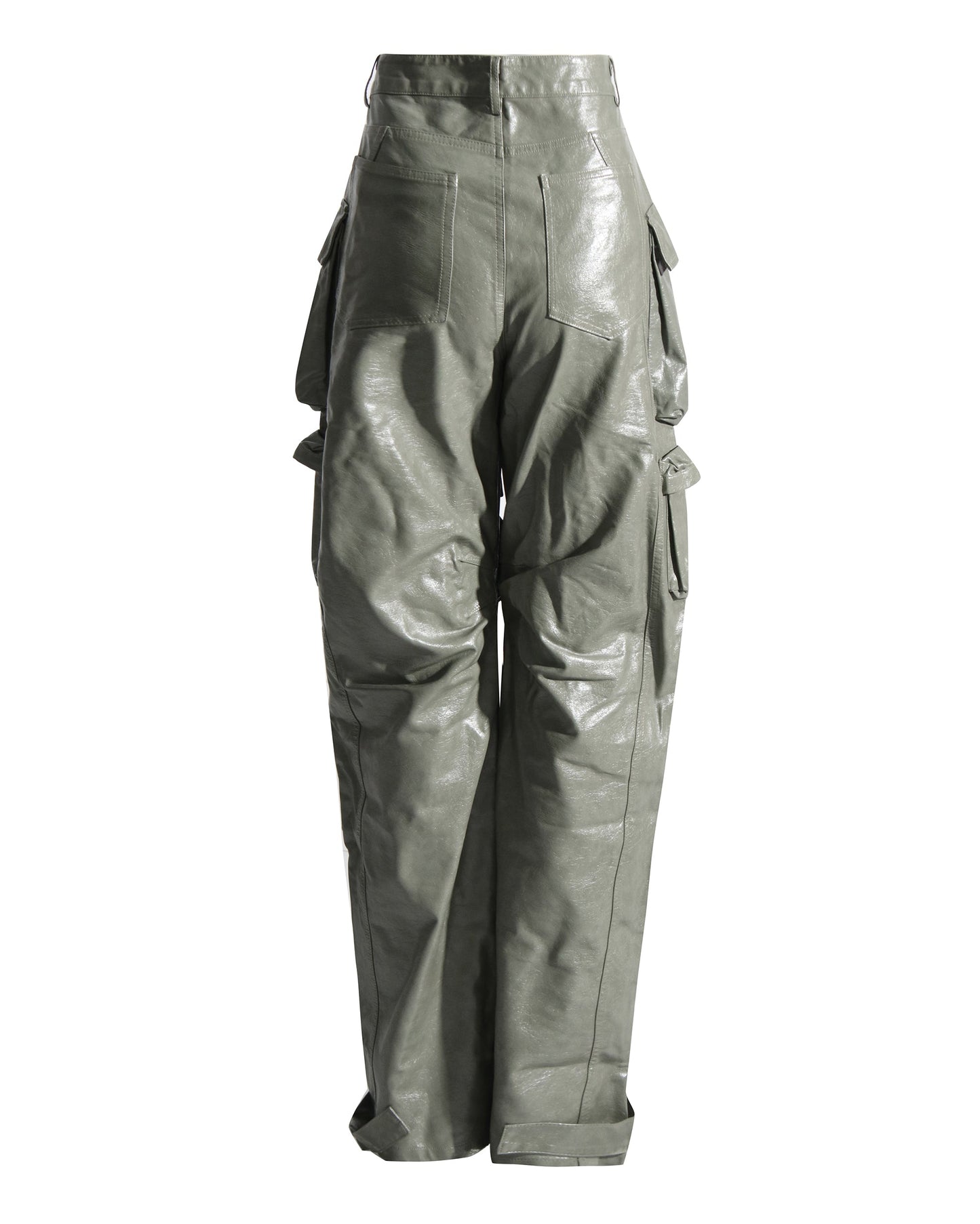 Green PU Leather Cargo Pants - SISPELL