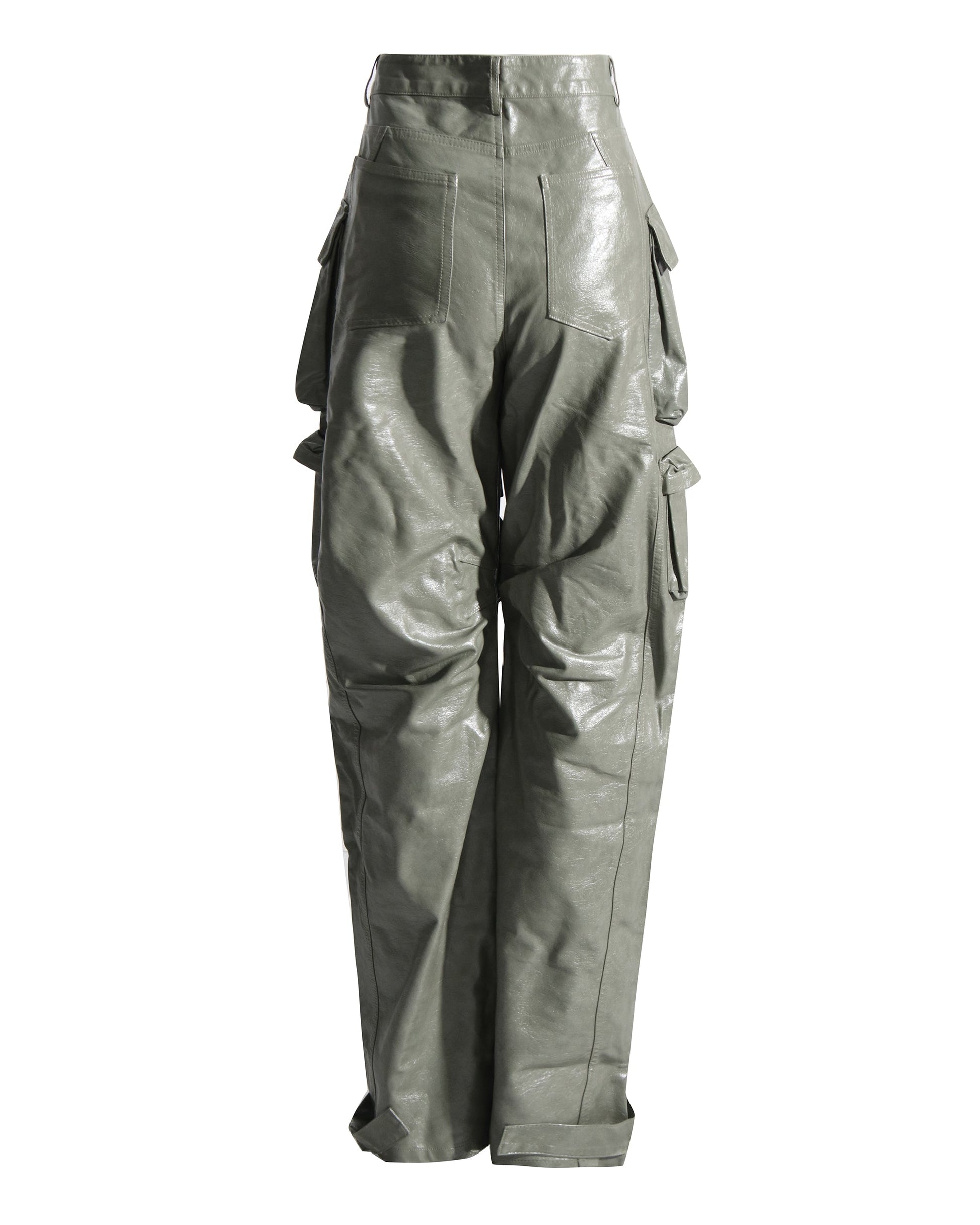 Green PU Leather Cargo Pants - SISPELL