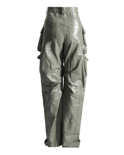 Green PU Leather Cargo Pants - SISPELL