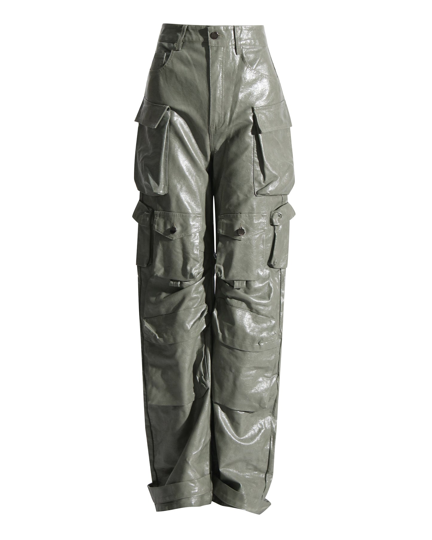 Green PU Leather Cargo Pants - SISPELL