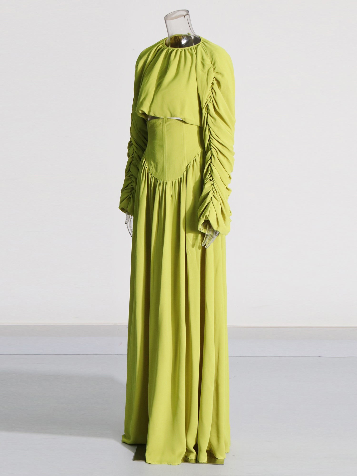 Green Ruched Sleeve Top & Maxi Skirt Two - Piece Set - SISPELL