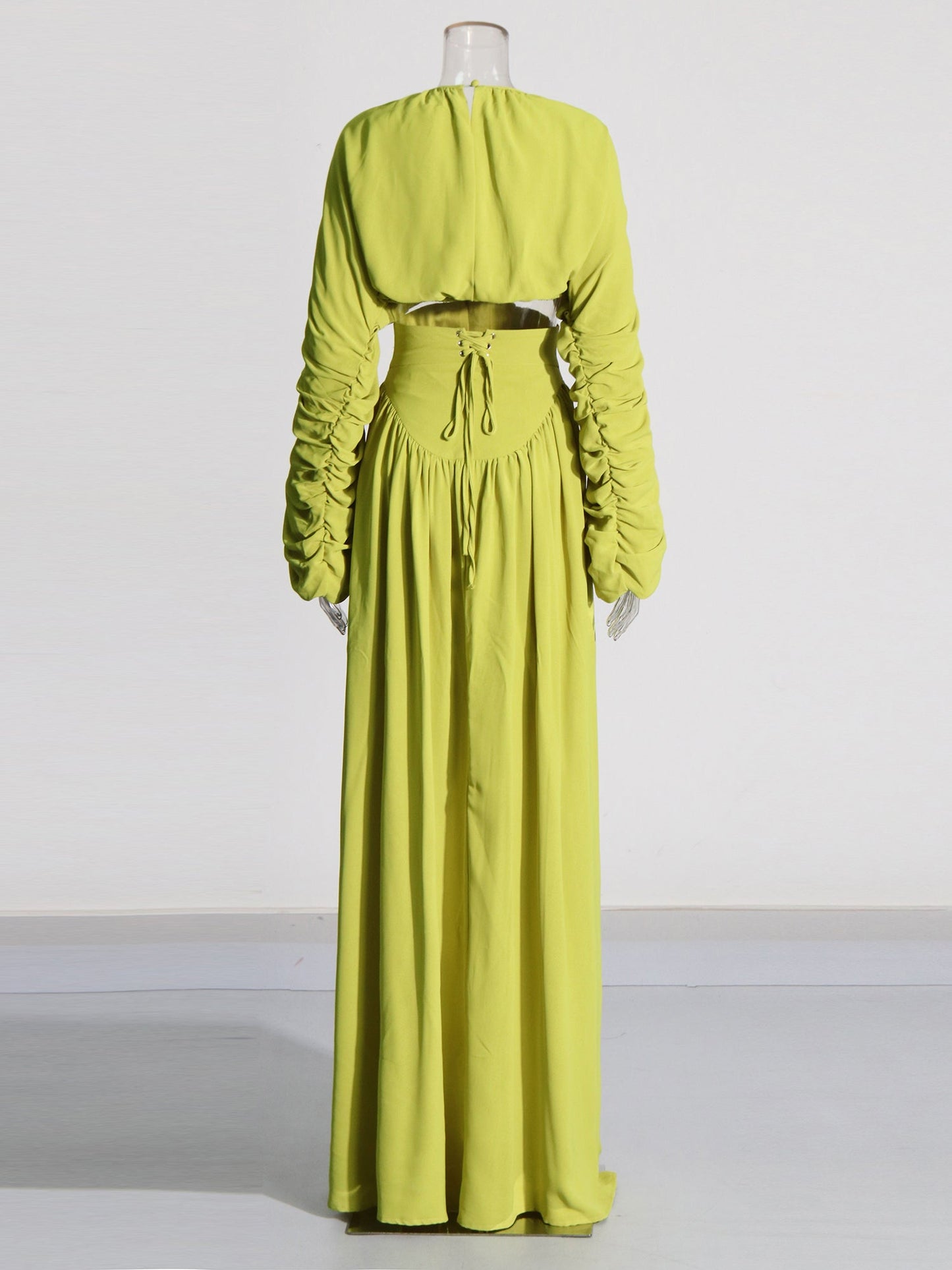 Green Ruched Sleeve Top & Maxi Skirt Two - Piece Set - SISPELL