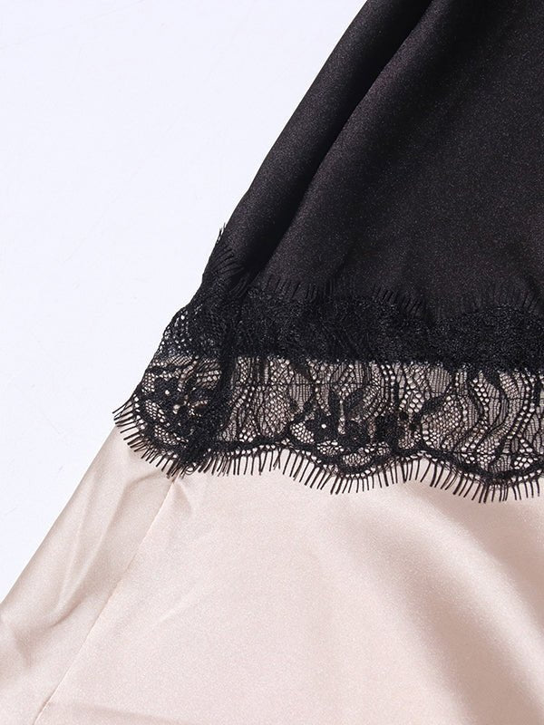 Hit Color Lace Side Slipt Long Dress - SISPELL