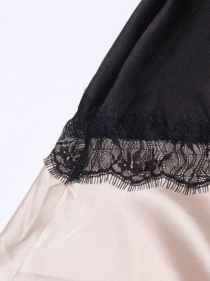 Hit Color Lace Side Slipt Long Dress - SISPELL