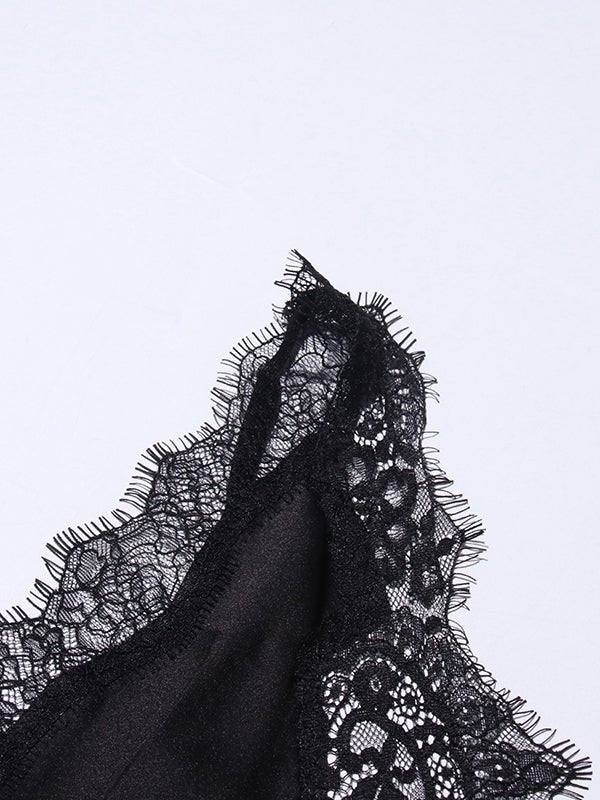 Hit Color Lace Side Slipt Long Dress - SISPELL