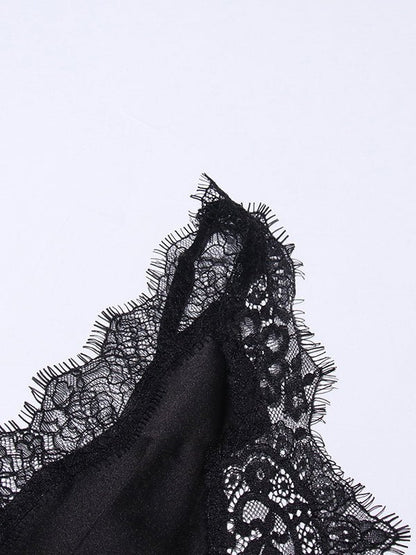 Hit Color Lace Side Slipt Long Dress - SISPELL