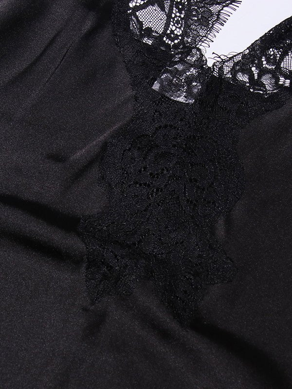 Hit Color Lace Side Slipt Long Dress - SISPELL