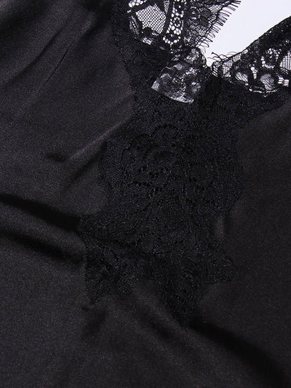 Hit Color Lace Side Slipt Long Dress - SISPELL