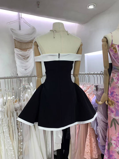 Hit Color Off Shoulder Short Dress - SISPELL