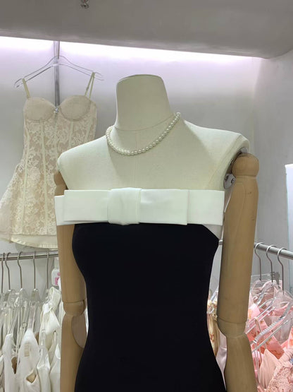 Hit Color Patchwork Bowknot Midi Dress - SISPELL