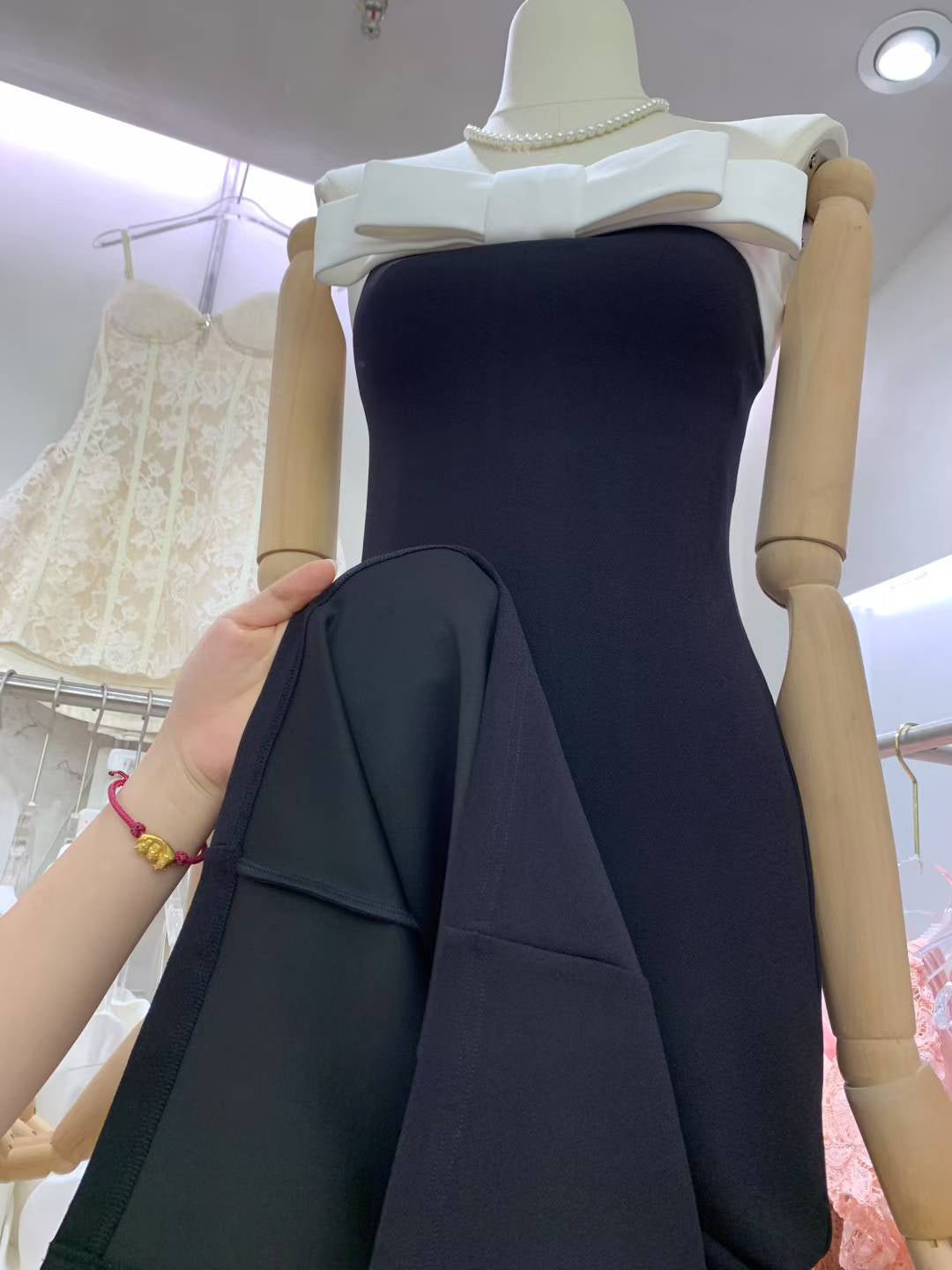 Hit Color Patchwork Bowknot Midi Dress - SISPELL